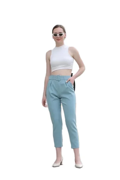 Kemer Ve Pile Detaylı Kumaş Pantolon 1754 Çağla