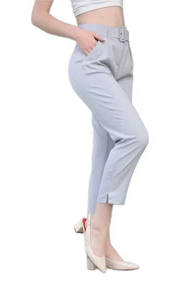 Kemer Ve Pile Detaylı Kumaş Pantolon 1754 Gri
