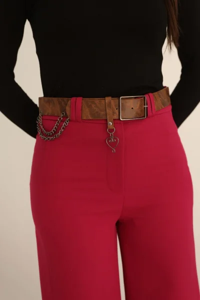 Kemeri Aksesuarlı ve Cep Detaylı Palazzo Pantolon 6115-Fuşya