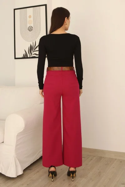 Kemeri Aksesuarlı ve Cep Detaylı Palazzo Pantolon 6115-Fuşya