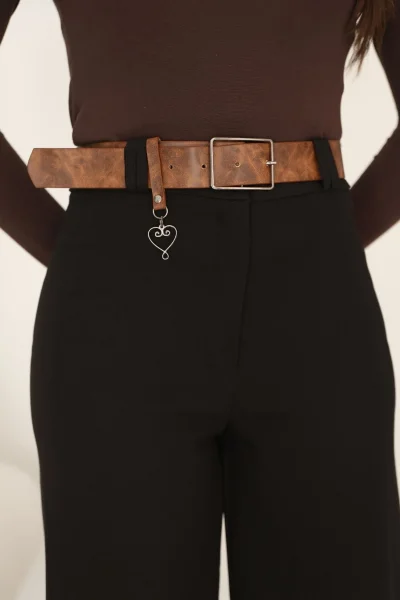 Kemeri Aksesuarlı ve Cep Detaylı Palazzo Pantolon 6115-Siyah