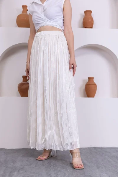 Kırışık Detaylı Etek 6034-Krem