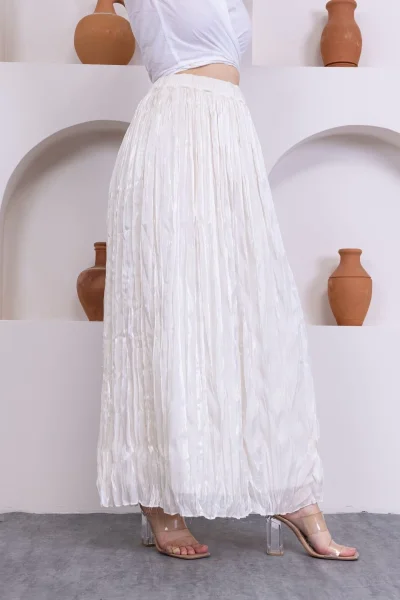 Kırışık Detaylı Etek 6034-Krem