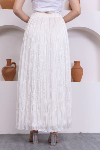 Kırışık Detaylı Etek 6034-Krem