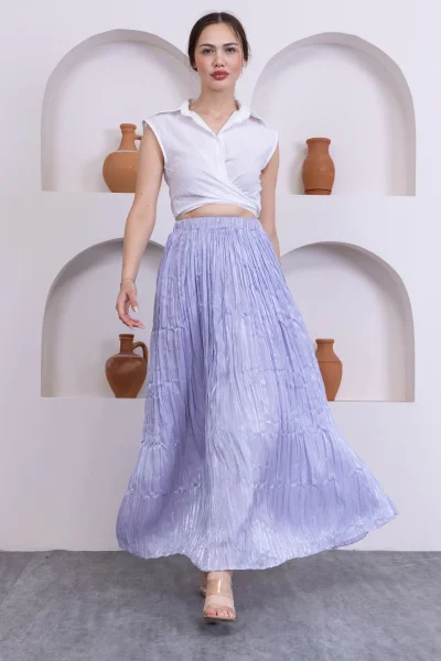 Kırışık Detaylı Etek 6034-Lila