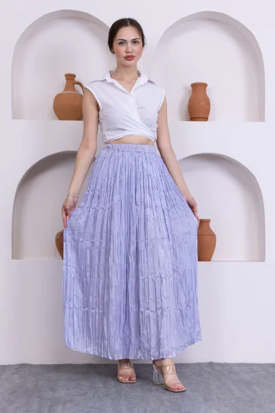 Kırışık Detaylı Etek 6034-Lila