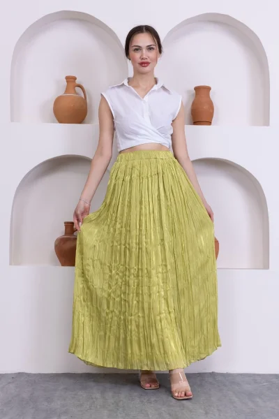Kırışık Detaylı Etek 6034-Yağ Yeşili