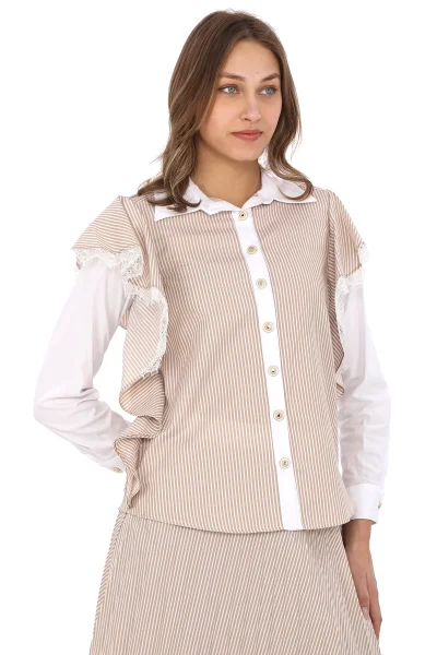 Kol Volanlı Etekli Takım 4709-Vizon