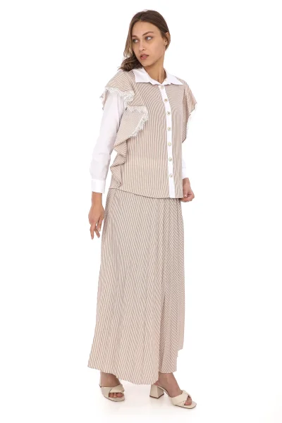 Kol Volanlı Etekli Takım 4709-Vizon