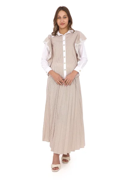 Kol Volanlı Etekli Takım 4709-Vizon