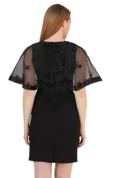 Kruvaze Yaka İnci İşlemeli Elbise 2203-Siyah