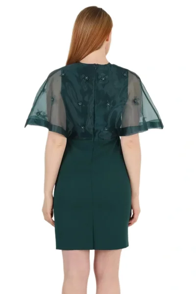 Kruvaze Yaka İnci İşlemeli Elbise 2203-Yeşil