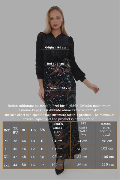 Kruvaze Yaka Payetli Kadife Elbise 2750-Siyah/Bakır