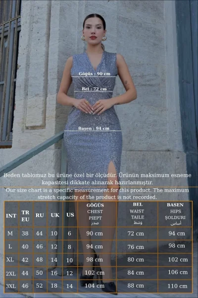 Kruvaze Yaka Payetli Midi Elbise 6031-Antrasit