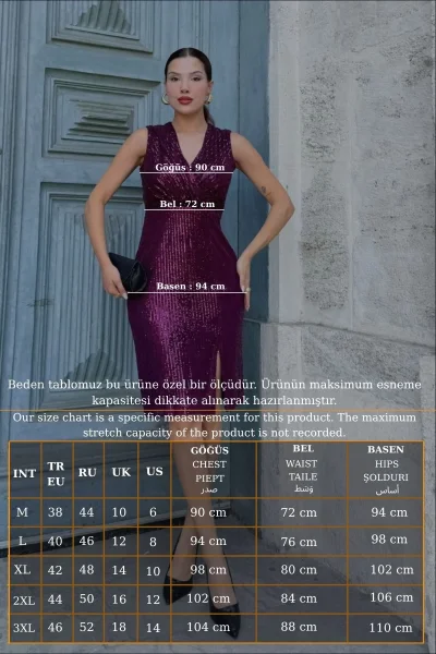 Kruvaze Yaka Payetli Midi Elbise 6031-Mürdüm