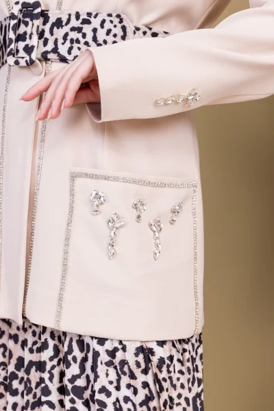 Leopar Desenli Ceketli Üçlü Takım 4715-Bej