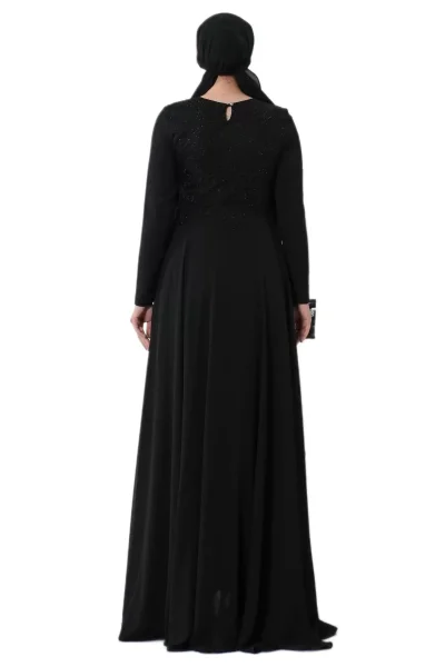 Nakış Detaylı Tesettür Abiye Elbise 688-Siyah