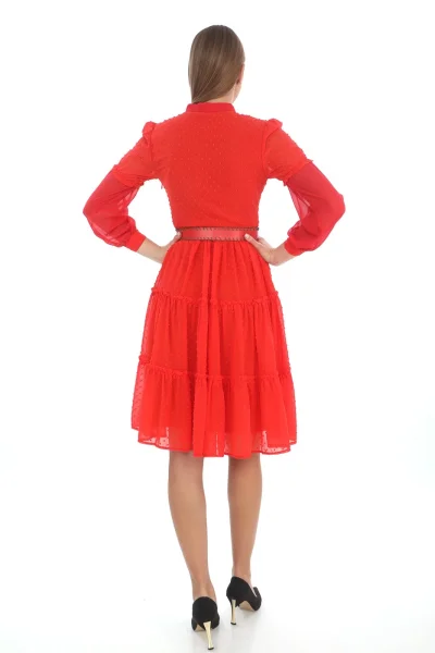 Nakış Ve Kemer Detaylı Elbise 1776-Narçiçeği