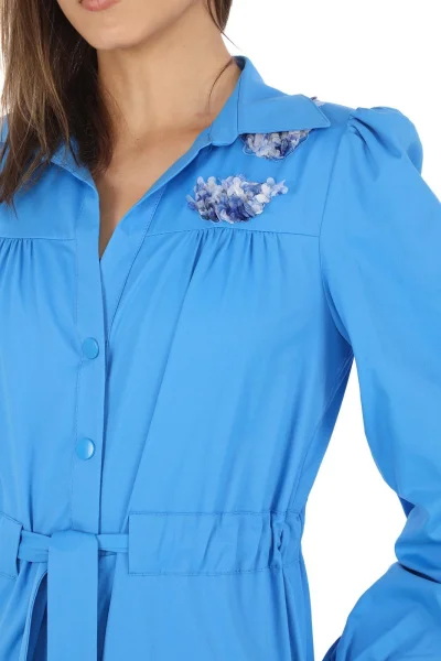 Omuz Çiçekli Bağlama Detaylı Çıtçıtlı Pamuk Elbise 2709-Mavi