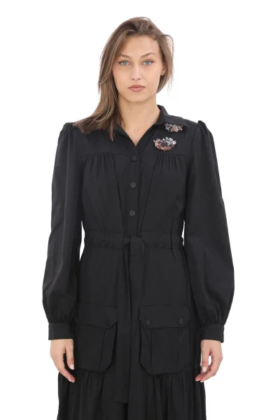 Omuz Çiçekli Bağlama Detaylı Çıtçıtlı Pamuk Elbise 2709-Siyah