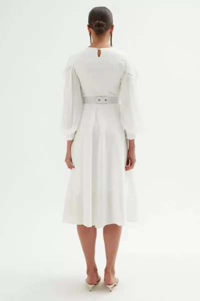 Omuz Detaylı Saten Elbise 695-Beyaz