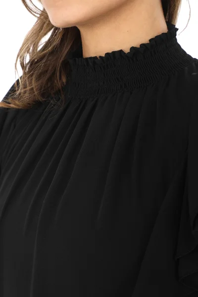 Omuz Fırfırlı Yaka Gipeli Şifon Bluz 6001-Siyah