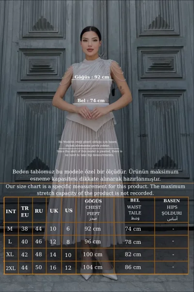 Omuz İşlemeli Pliseli Abiye Elbise 2385-Beyaz