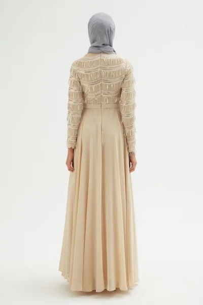 Payetli Abiye Elbise 718-Bej