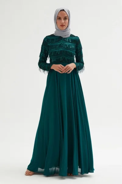 Payetli Abiye Elbise 718-Yeşil