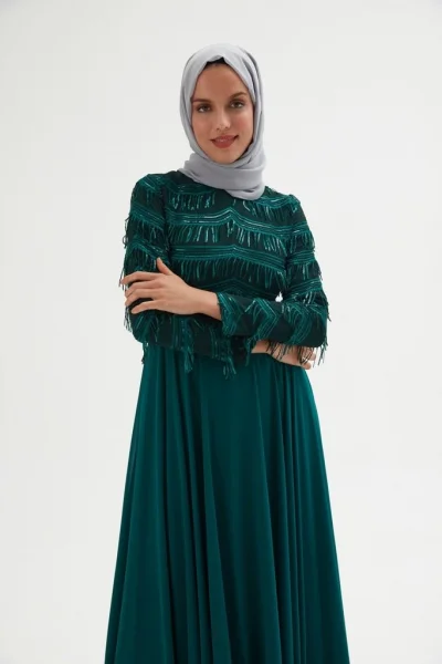 Payetli Abiye Elbise 718-Yeşil