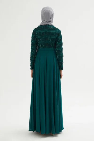 Payetli Abiye Elbise 718-Yeşil