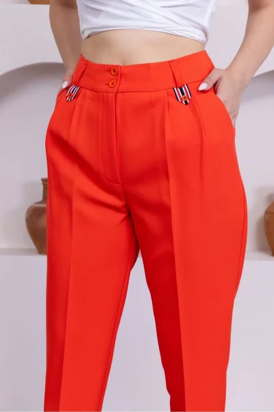 Pile Detaylı Duble Paça Kadın Kumaş Pantolon 324-Mercan