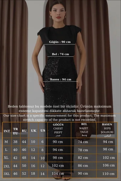 Saten Kombinli Payetli Kalem Elbise 6044-Kırmızı