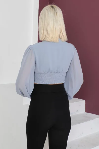 Şifon Crop Bluz 1766-Gri