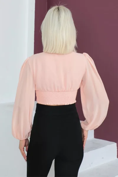 Şifon Crop Bluz 1766-Somon