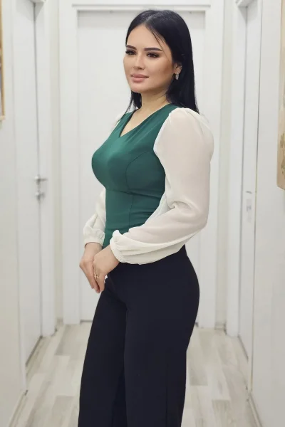 Şık V Yaka Crop Üst 6010-Yeşil