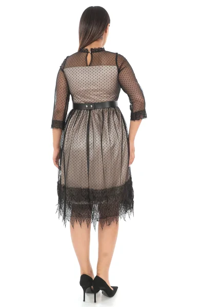 Straplez Yaka Büyük Beden Dantel Elbise 1787-Siyah/Gold