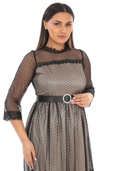 Straplez Yaka Büyük Beden Dantel Elbise 1787-Siyah/Gold