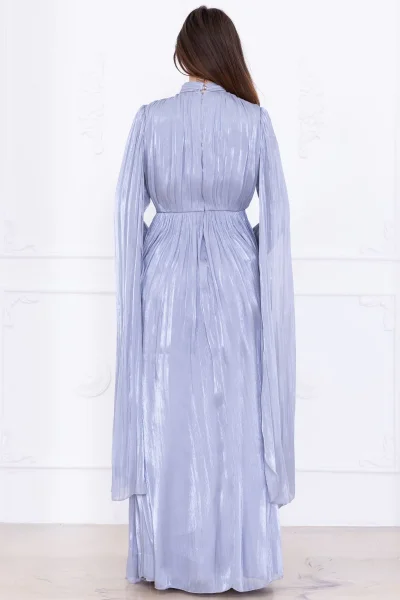 Taş ve Pelerin Detaylı Abiye Elbise 2753-Gri