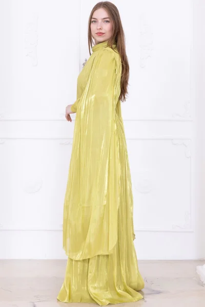 Taş ve Pelerin Detaylı Abiye Elbise 2753-Olive