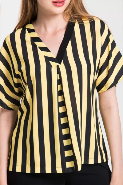 V Yaka Çizgili Bluz 1715-SARI