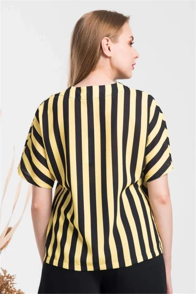 V Yaka Çizgili Bluz 1715-SARI