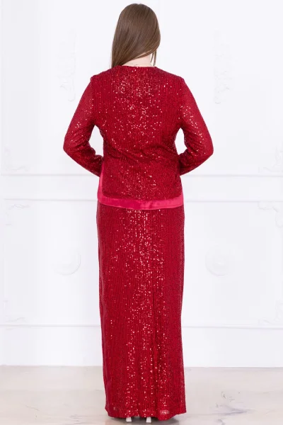 V Yaka Payetli İkili Takım 4716-Bordo