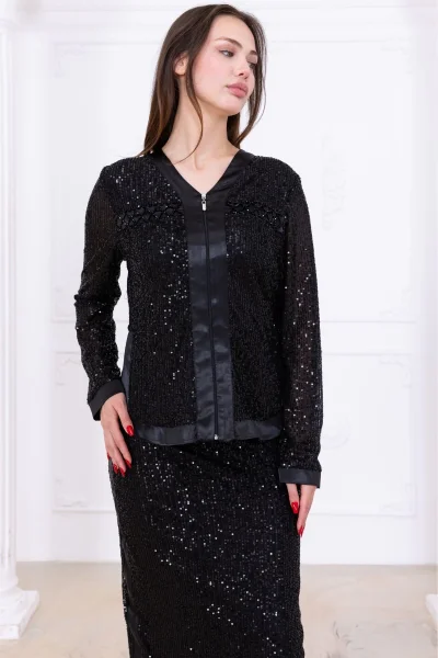 V Yaka Payetli İkili Takım 4716-Siyah