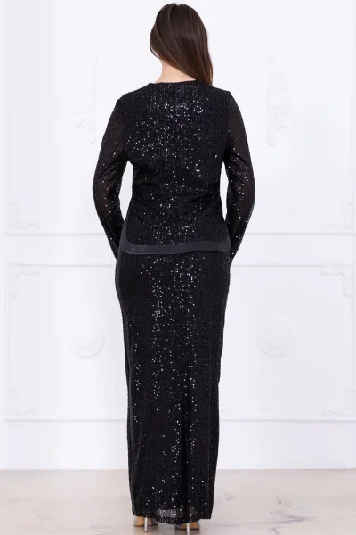 V Yaka Payetli İkili Takım 4716-Siyah