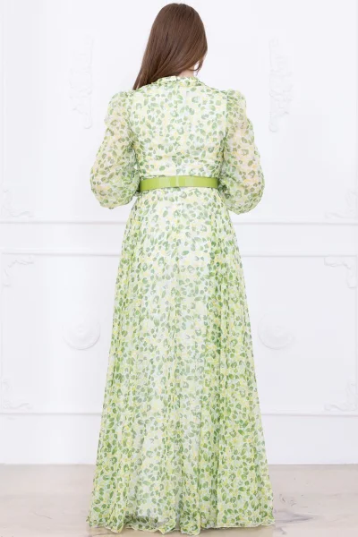 Yaka Dantel Detaylı Şifon Abiye 2726-Yeşil