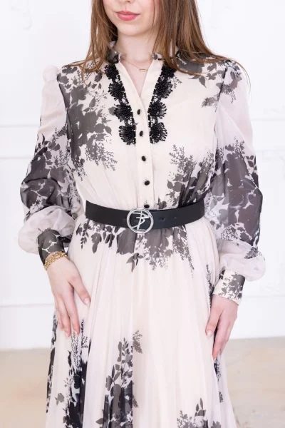 Yaka Dantel İşlemeli Şifon Abiye 2728-Siyah