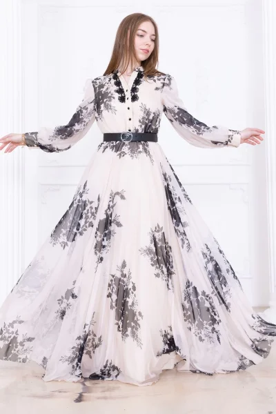 Yaka Dantel İşlemeli Şifon Abiye 2728-Siyah