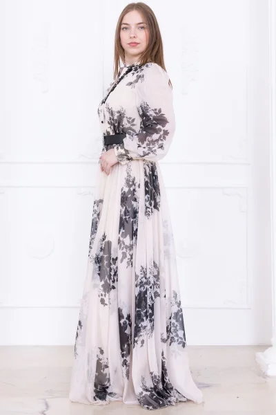 Yaka Dantel İşlemeli Şifon Abiye 2728-Siyah