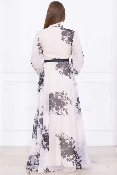 Yaka Dantel İşlemeli Şifon Abiye 2728-Siyah